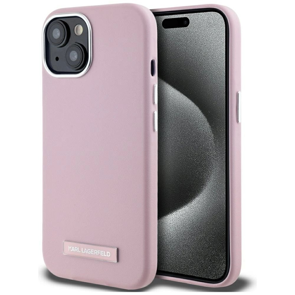 iPhone 15 Karl Lagerfeld FW Metal Plate MagSafe dėklas - rožinis