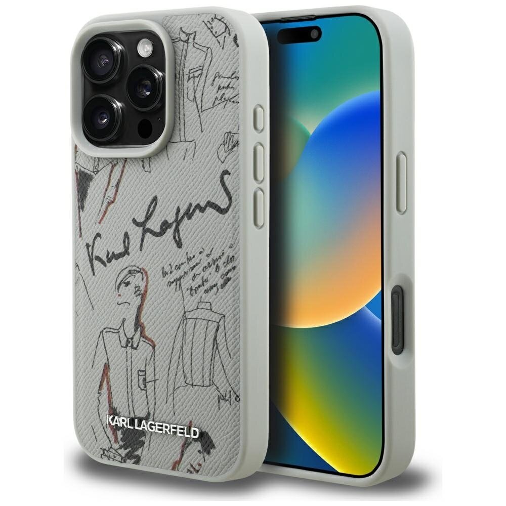 iPhone 16 Pro Karl Lagerfeld Grained Pattern & Logo MagSafe dėklas – pilkas iPhone 16 Pro Karl Lagerfeld Grained Pattern & Logo MagSafe dėklas – pilkas