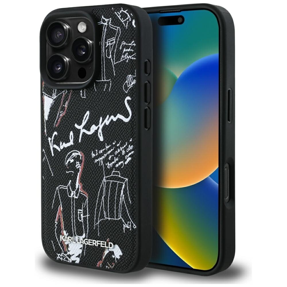 iPhone 16 Pro Max Karl Lagerfeld Grained Pattern & Logo MagSafe dėklas – juodas
