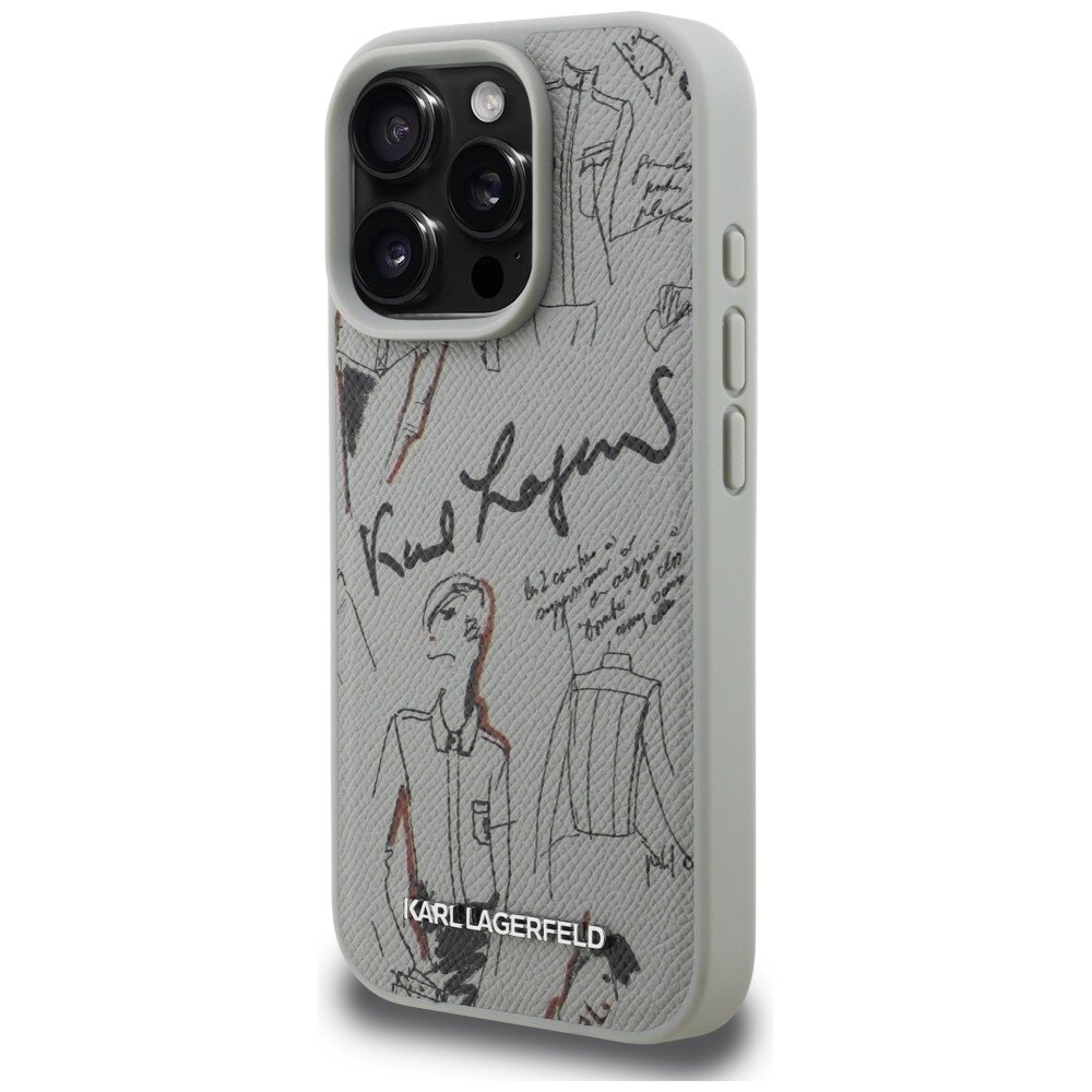 iPhone 16 Pro Max Karl Lagerfeld Grained Pattern & Logo MagSafe dėklas – pilkas 1