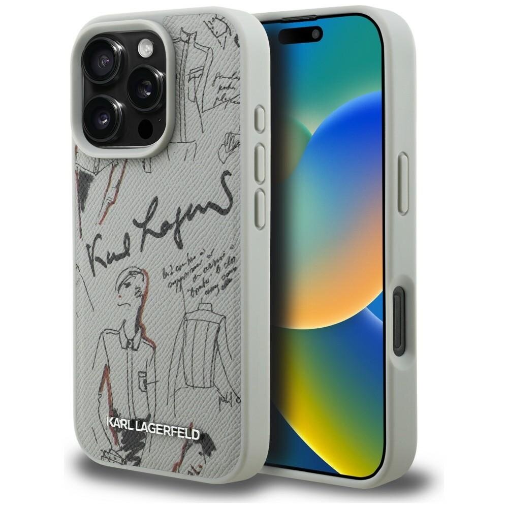 iPhone 16 Pro Max Karl Lagerfeld Grained Pattern & Logo MagSafe dėklas – pilkas iPhone 16 Pro Max Karl Lagerfeld Grained Pattern & Logo MagSafe dėklas – pilkas