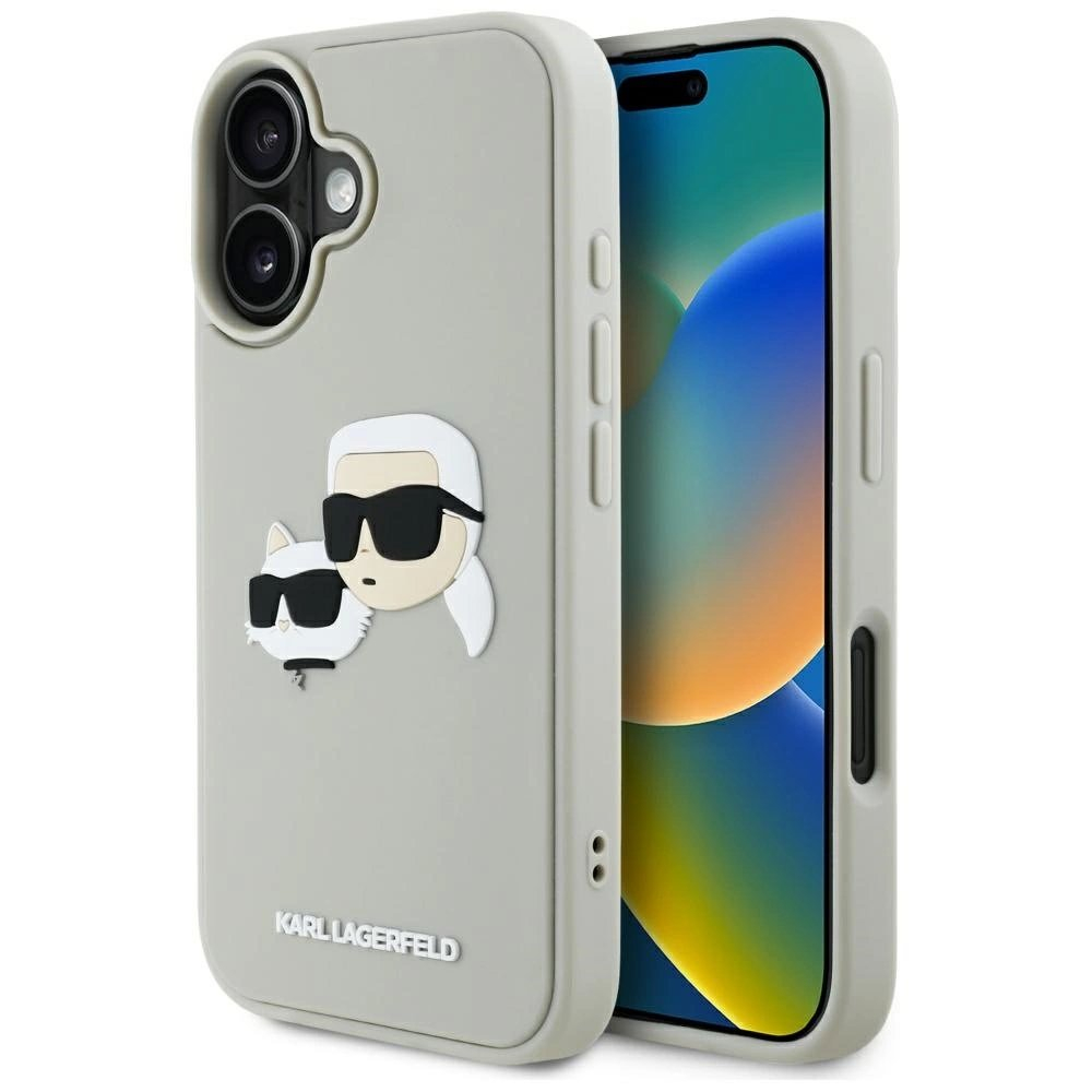 Karl Lagerfeld HC 3D Rubber Double Heads iPhone 16 Dėklas - Beige