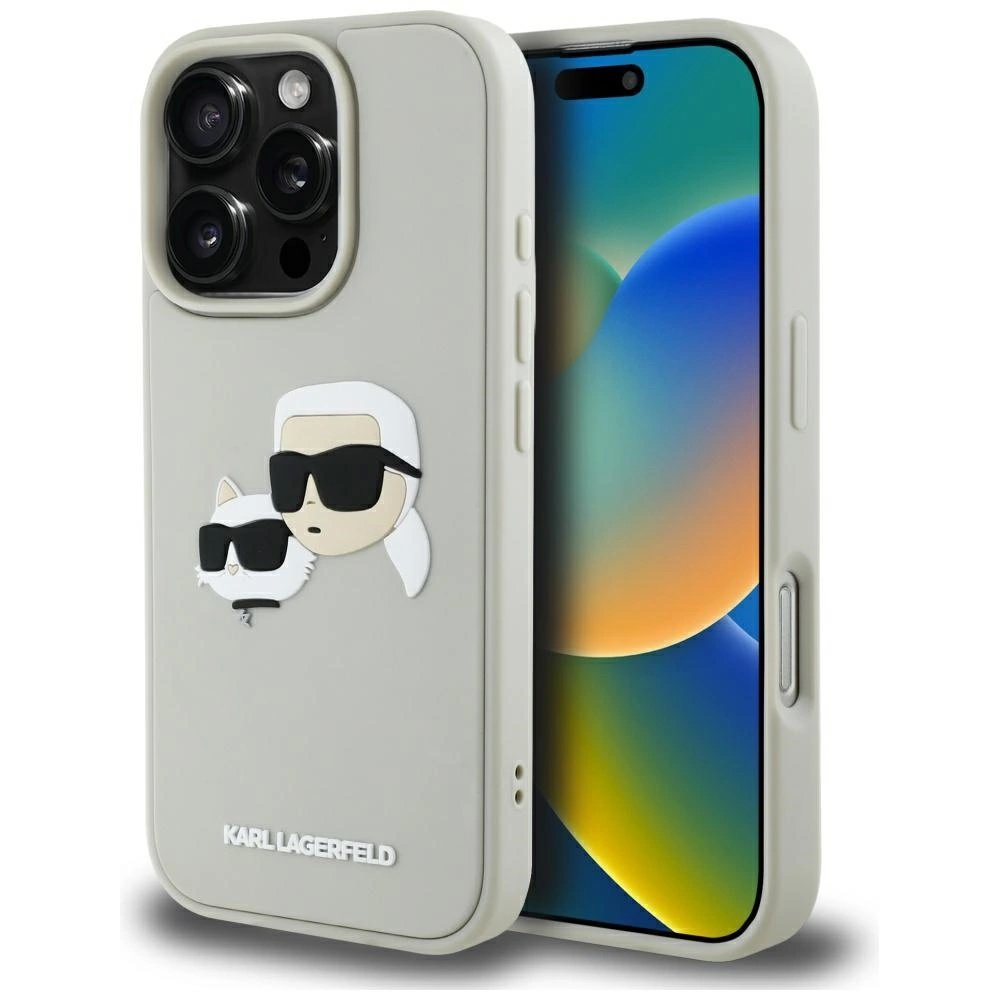 Karl Lagerfeld HC 3D Rubber Double Heads iPhone 16 Pro Dėklas - Beige Karl Lagerfeld HC 3D Rubber Double Heads iPhone 16 Pro Dėklas - Beige