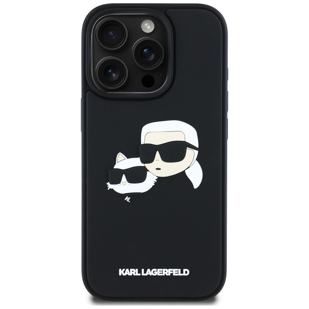 Karl Lagerfeld HC 3D Rubber Double Heads iPhone 16 Pro Dėklas - Juodas 2