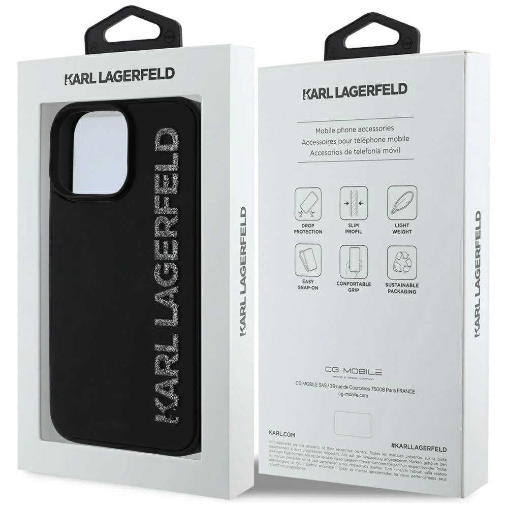 Karl Lagerfeld HC 3D Rubber Elongated Glitter iPhone 16 Pro Dėklas - Juodas 7
