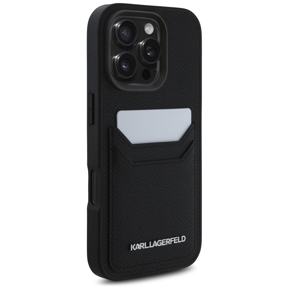 iPhone 16 Pro Max – Karl Lagerfeld HC Grained PU Cardslot Metal Elong dėklas - Juodas 3
