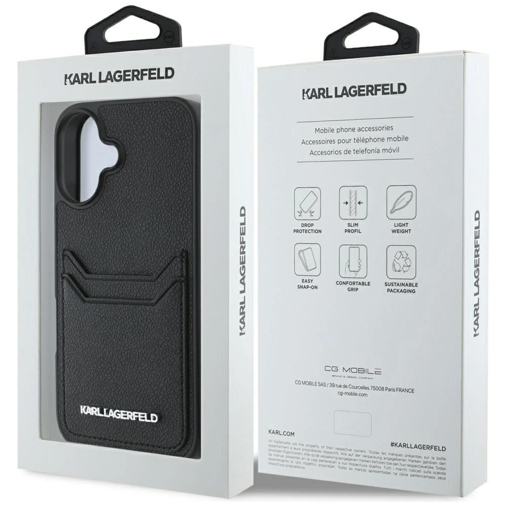 iPhone 16 – Karl Lagerfeld HC Grained PU Cardslot Metal Elong dėklas - Juodas 7
