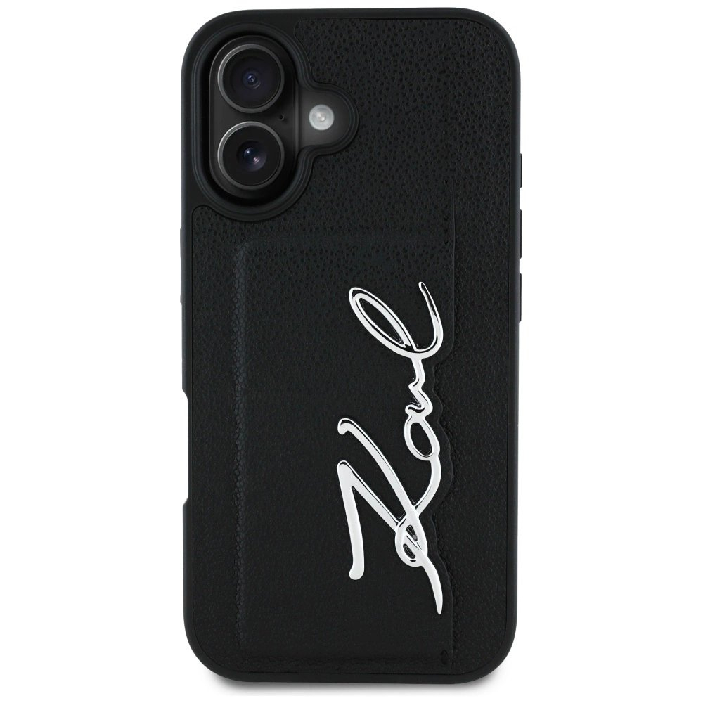 Karl Lagerfeld HC Grained PU Cardslot Metal Signature iPhone 16 Dėklas - Juodas 2 Karl Lagerfeld HC Grained PU Cardslot Metal Signature iPhone 16 Dėklas - Juodas 2