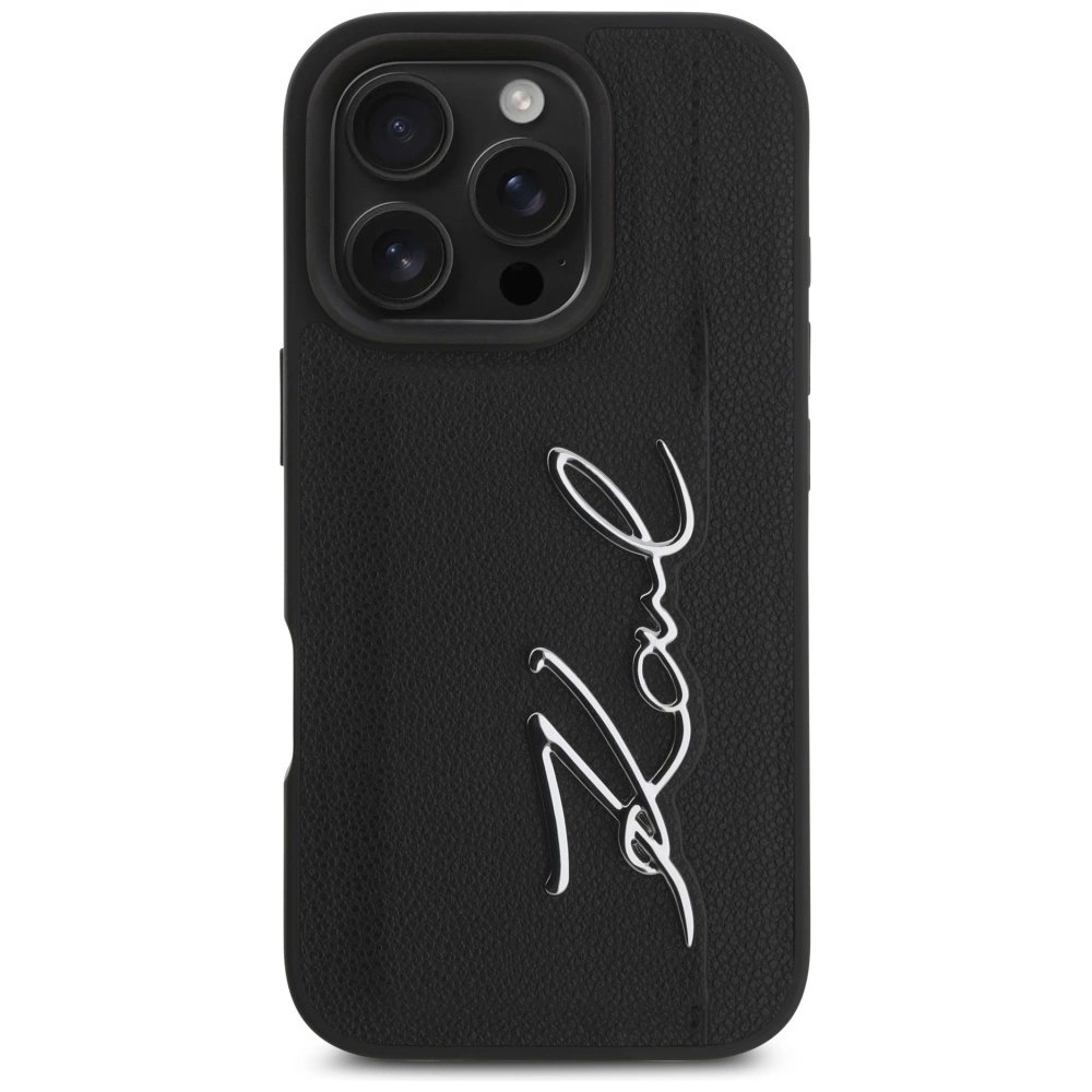 Karl Lagerfeld HC Grained PU Cardslot Metal Signature iPhone 16 Pro Dėklas - Juodas 2 Karl Lagerfeld HC Grained PU Cardslot Metal Signature iPhone 16 Pro Dėklas - Juodas 2