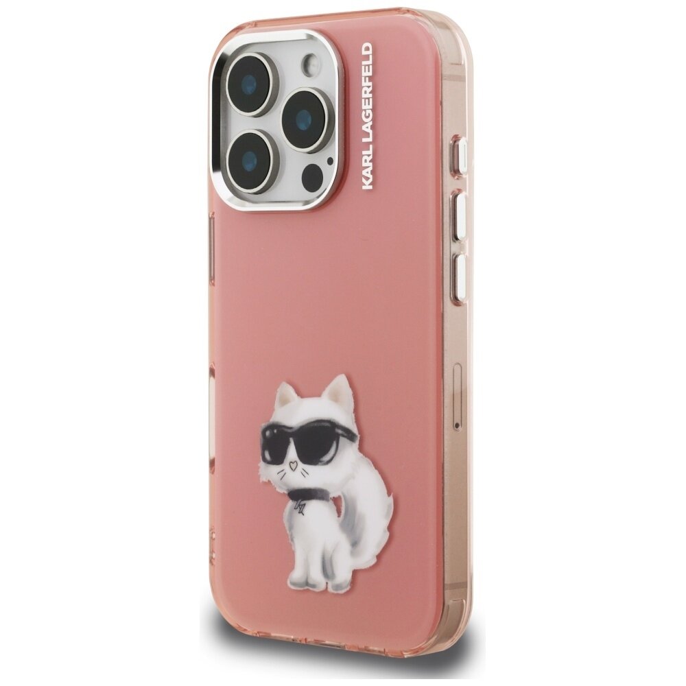 iPhone 16 Pro Max Karl Lagerfeld IML Aquarelle Choupette & Logo dėklas – rožinis 1