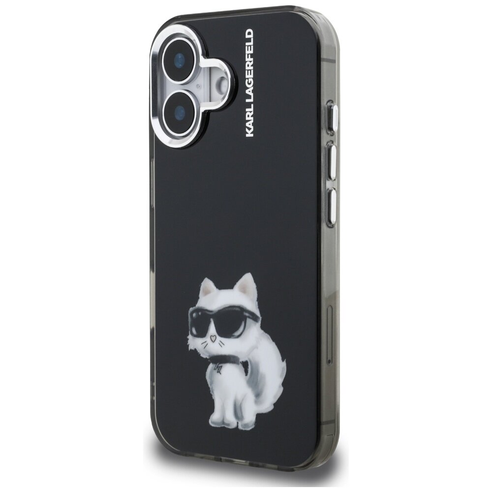iPhone 16 Karl Lagerfeld IML Aquarelle Choupette & Logo dėklas – juodas 1