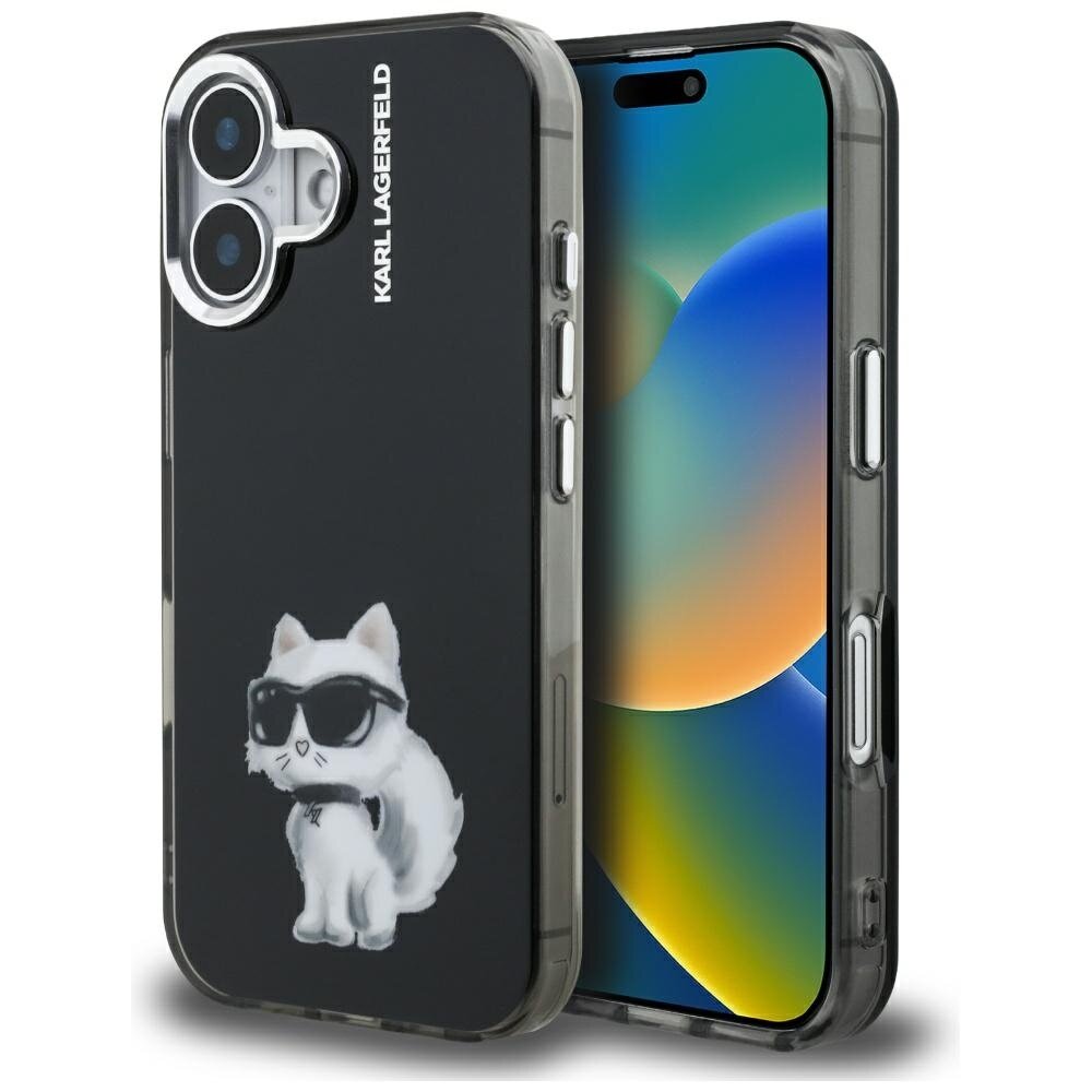 iPhone 16 Karl Lagerfeld IML Aquarelle Choupette & Logo dėklas – juodas iPhone 16 Karl Lagerfeld IML Aquarelle Choupette & Logo dėklas – juodas