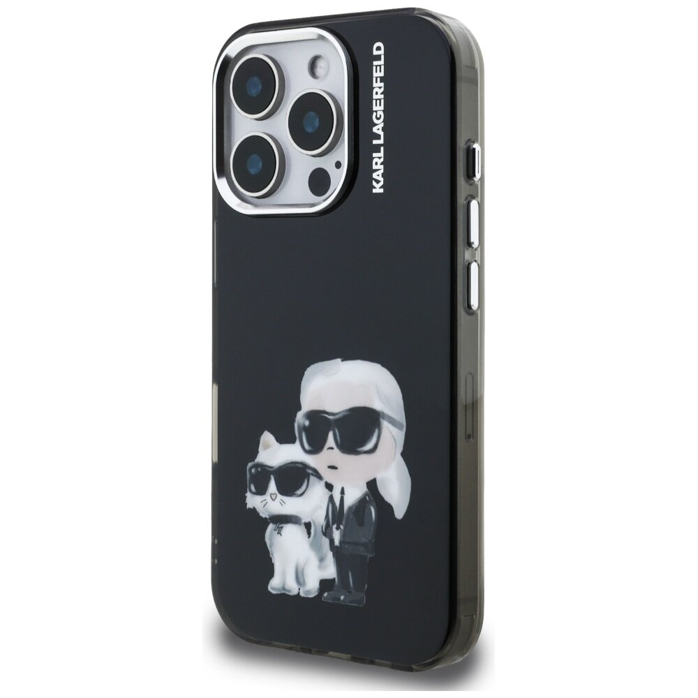 iPhone 16 Pro Max Karl Lagerfeld IML Aquarelle Karl & Choupette & Logo dėklas – juodas 1