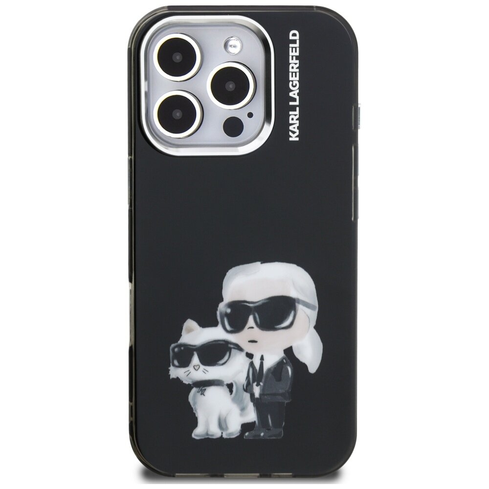 iPhone 16 Pro Max Karl Lagerfeld IML Aquarelle Karl & Choupette & Logo dėklas – juodas 2