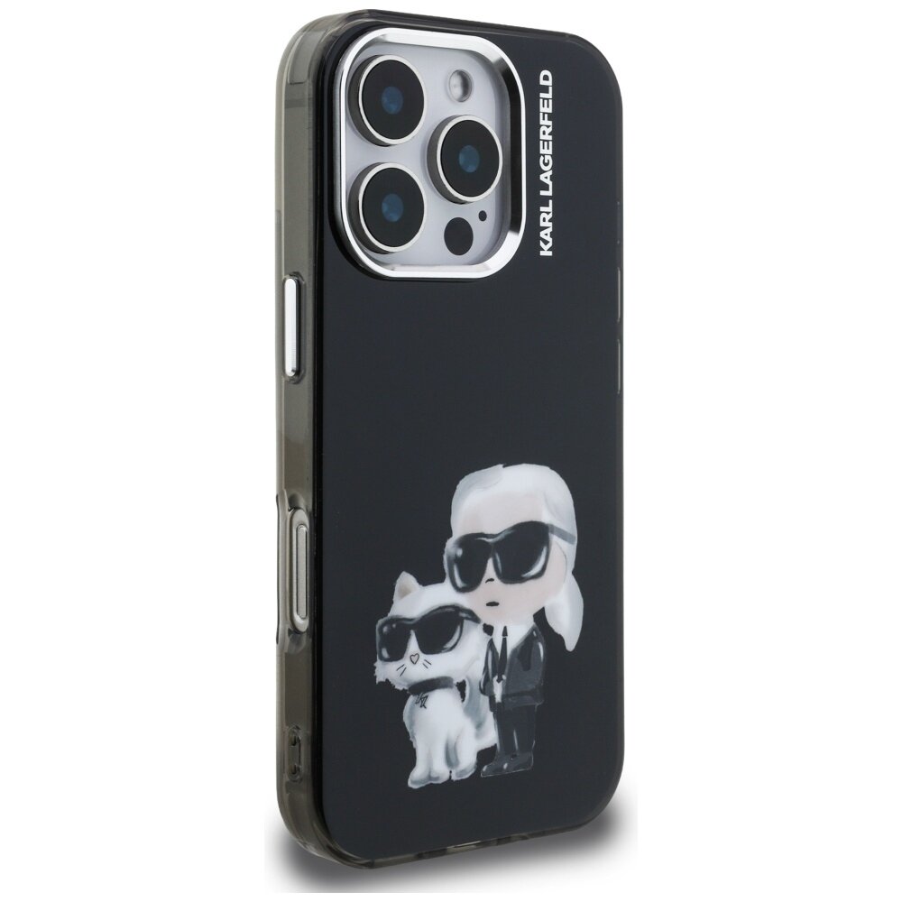 iPhone 16 Pro Max Karl Lagerfeld IML Aquarelle Karl & Choupette & Logo dėklas – juodas 3
