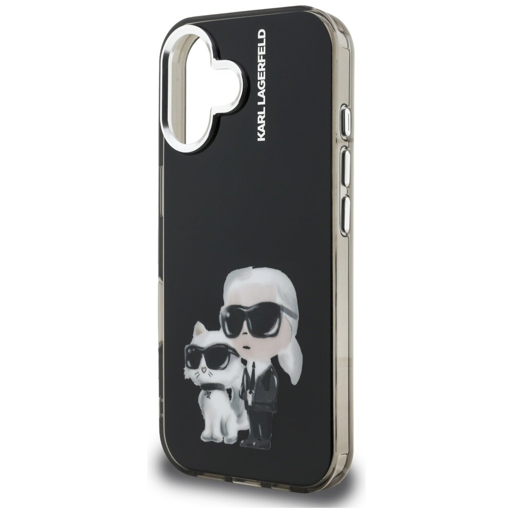 iPhone 16 Karl Lagerfeld IML Aquarelle Karl & Choupette & Logo dėklas – juodas 5