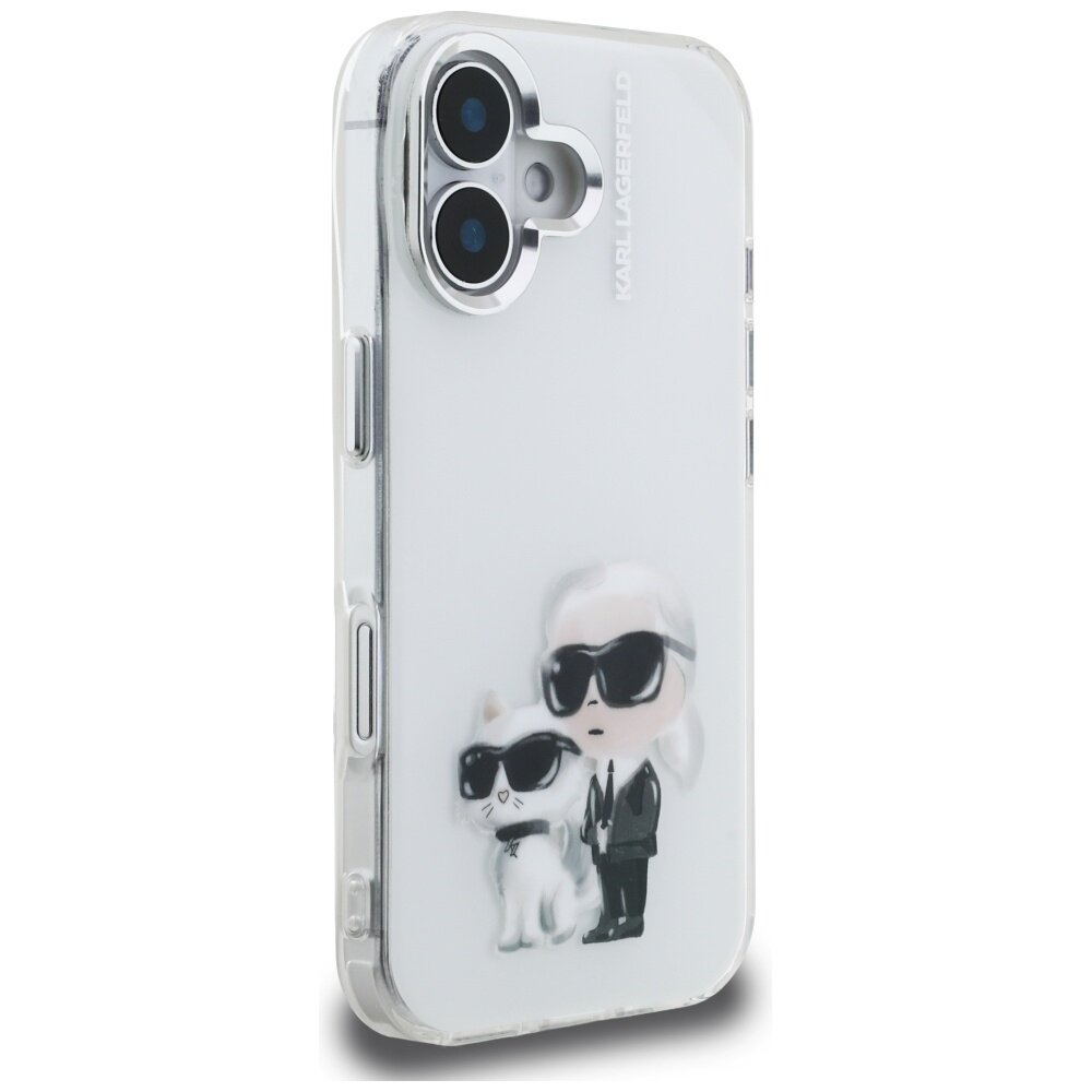 iPhone 16 Karl Lagerfeld IML Aquarelle Karl & Choupette & Logo dėklas – baltas 3