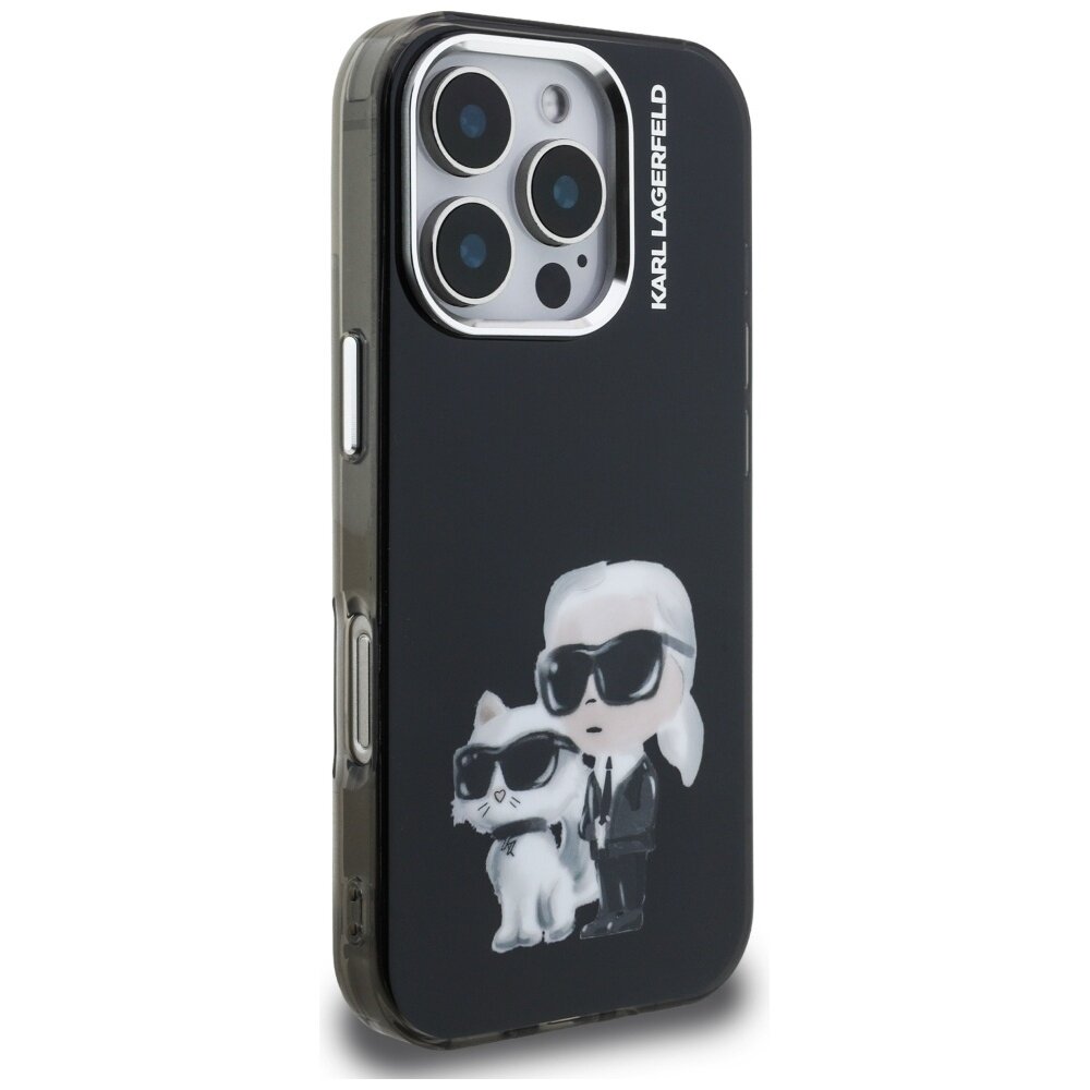 iPhone 16 Pro Karl Lagerfeld IML Aquarelle Karl & Choupette & Logo dėklas – juodas 3