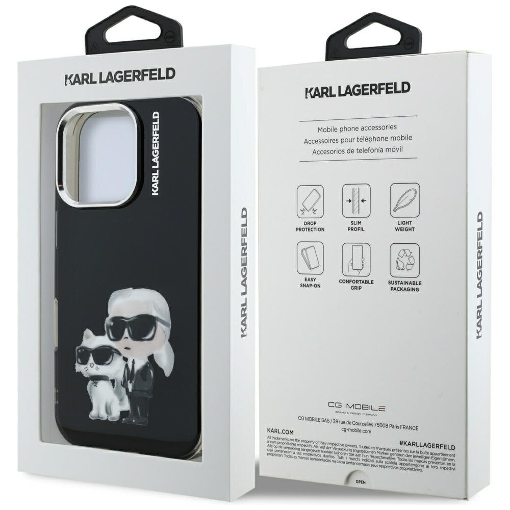 iPhone 16 Pro Karl Lagerfeld IML Aquarelle Karl & Choupette & Logo dėklas – juodas 7