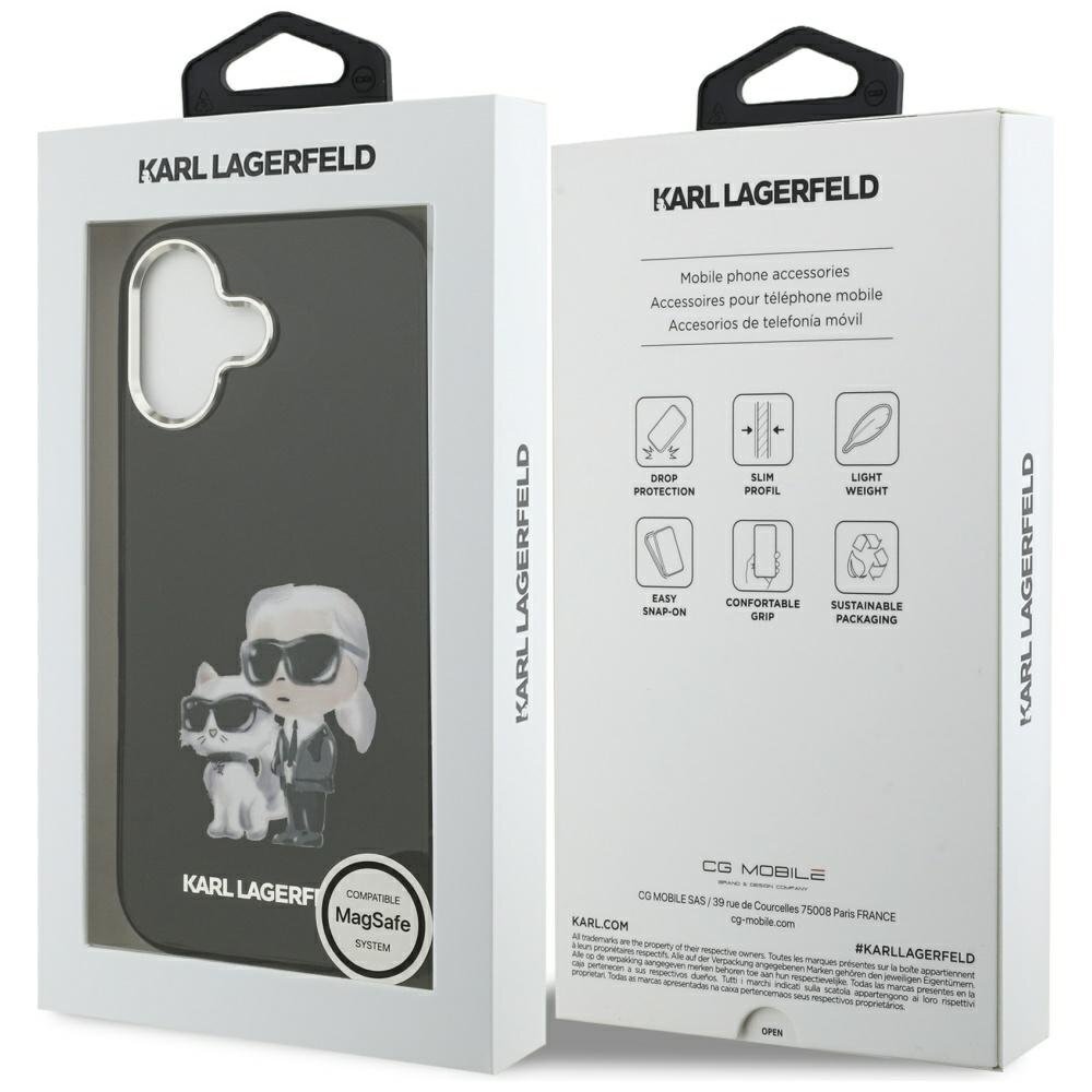 iPhone 17 Karl Lagerfeld IML Aquarelle Karl & Choupette & Logo MagSafe dėklas – juodas 7