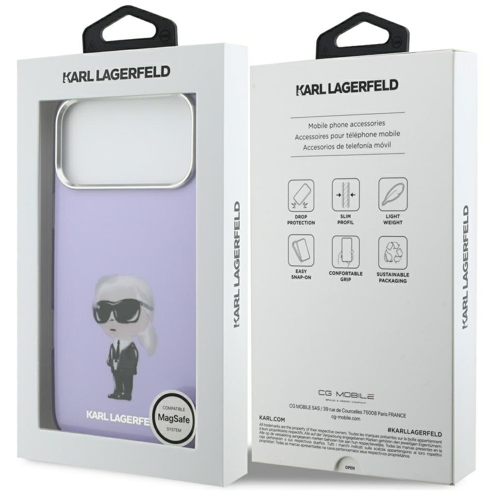 iPhone 17 Pro Max Karl Lagerfeld IML Aquarelle Karl & Choupette & Logo MagSafe dėklas – violetinis 7