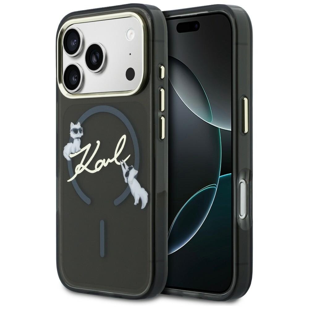 iPhone 17 Pro Max Karl Lagerfeld IML Choupettes Karl Script Logo MagSafe dėklas – juodas