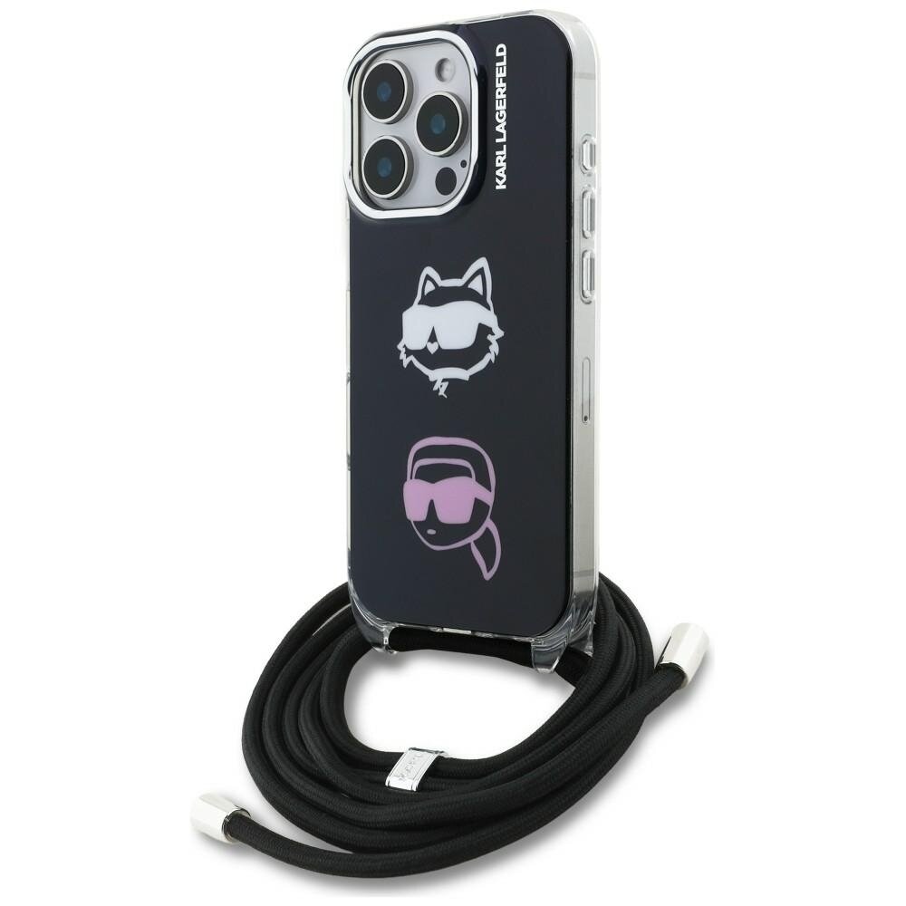 iPhone 16 Pro Karl Lagerfeld IML Crossbody Karl & Choupette Head dėklas – juodas iPhone 16 Pro Karl Lagerfeld IML Crossbody Karl & Choupette Head dėklas – juodas