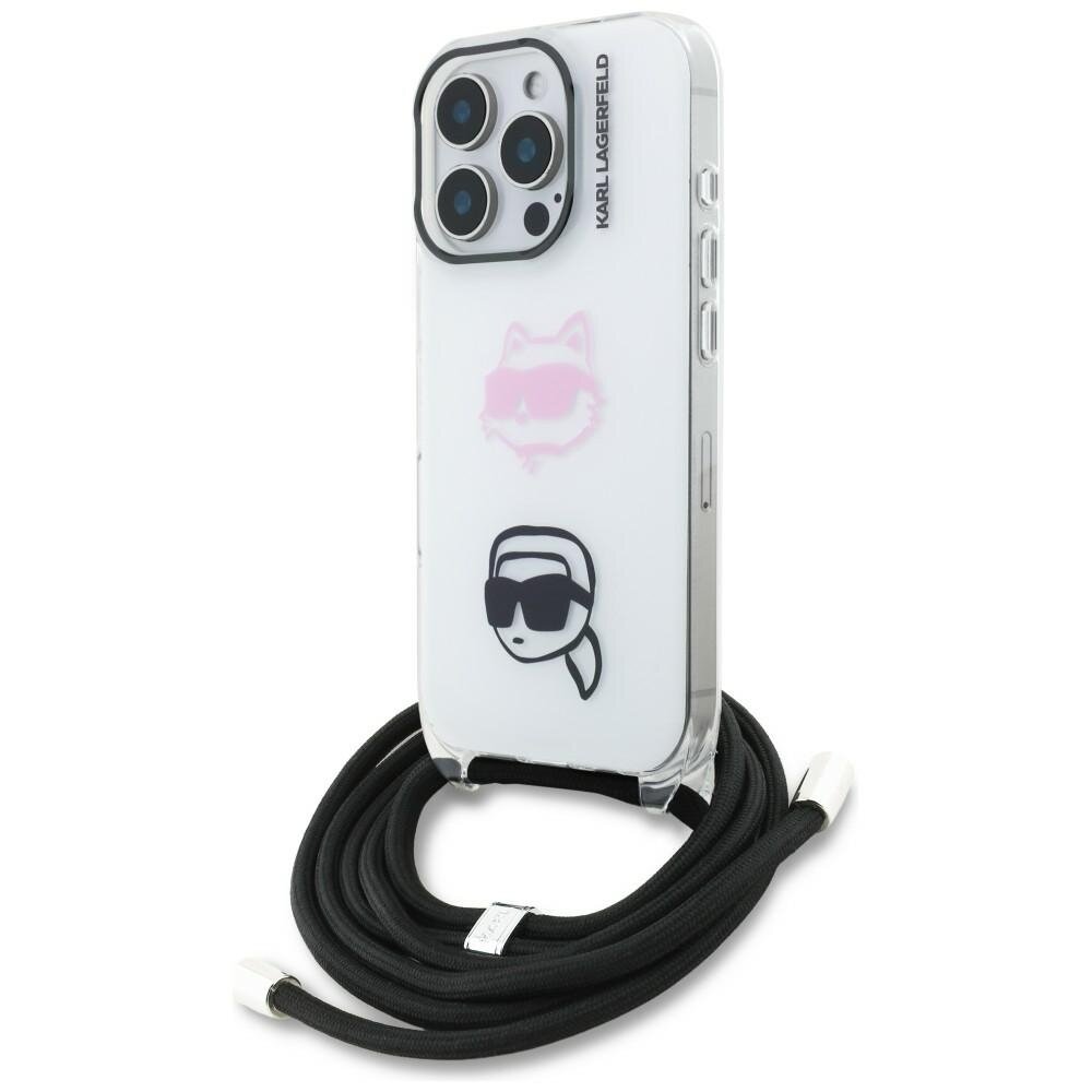 iPhone 16 Pro Karl Lagerfeld IML Crossbody Karl & Choupette Head dėklas – baltas iPhone 16 Pro Karl Lagerfeld IML Crossbody Karl & Choupette Head dėklas – baltas
