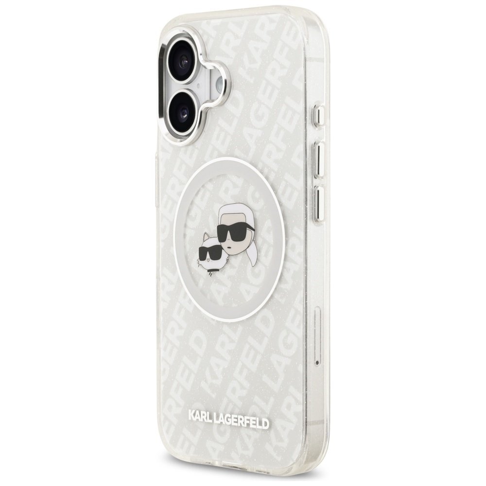 iPhone 17 Karl Lagerfeld IML Glitter Karl & Choupette Heads Logo MagSafe dėklas – pilkas 1