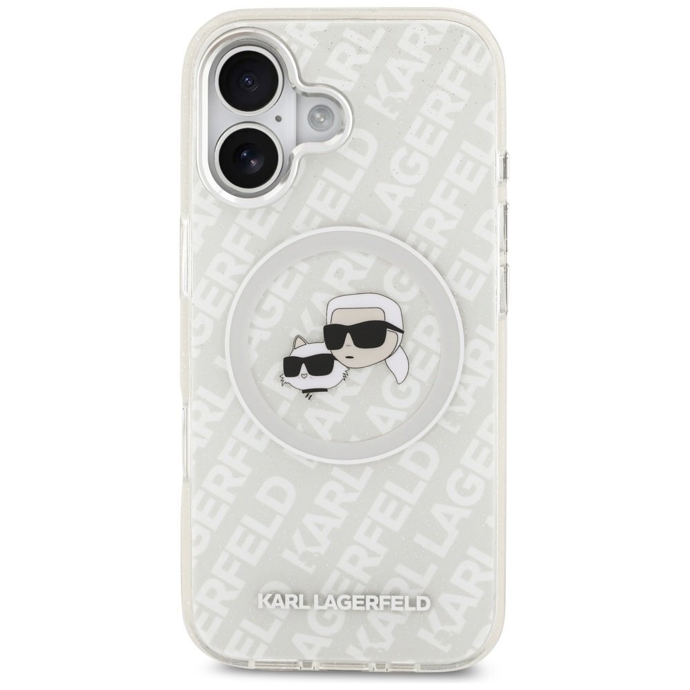 iPhone 17 Karl Lagerfeld IML Glitter Karl & Choupette Heads Logo MagSafe dėklas – pilkas 2
