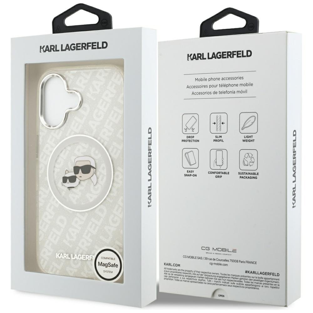 iPhone 17 Karl Lagerfeld IML Glitter Karl & Choupette Heads Logo MagSafe dėklas – pilkas 7