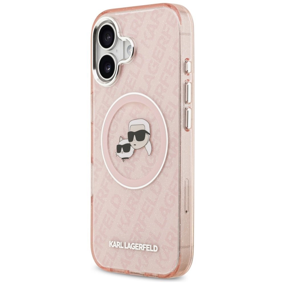 iPhone 17 Karl Lagerfeld IML Glitter Karl & Choupette Heads Logo MagSafe dėklas – rožinis 1