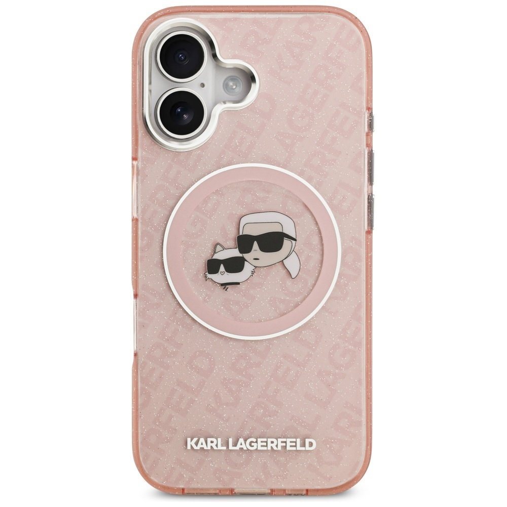 iPhone 17 Karl Lagerfeld IML Glitter Karl & Choupette Heads Logo MagSafe dėklas – rožinis 2