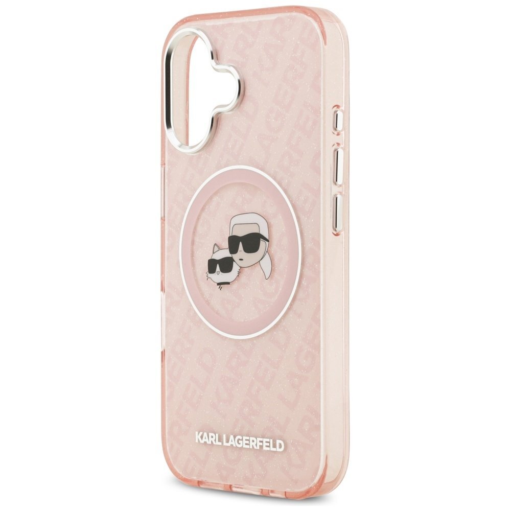iPhone 17 Karl Lagerfeld IML Glitter Karl & Choupette Heads Logo MagSafe dėklas – rožinis 5
