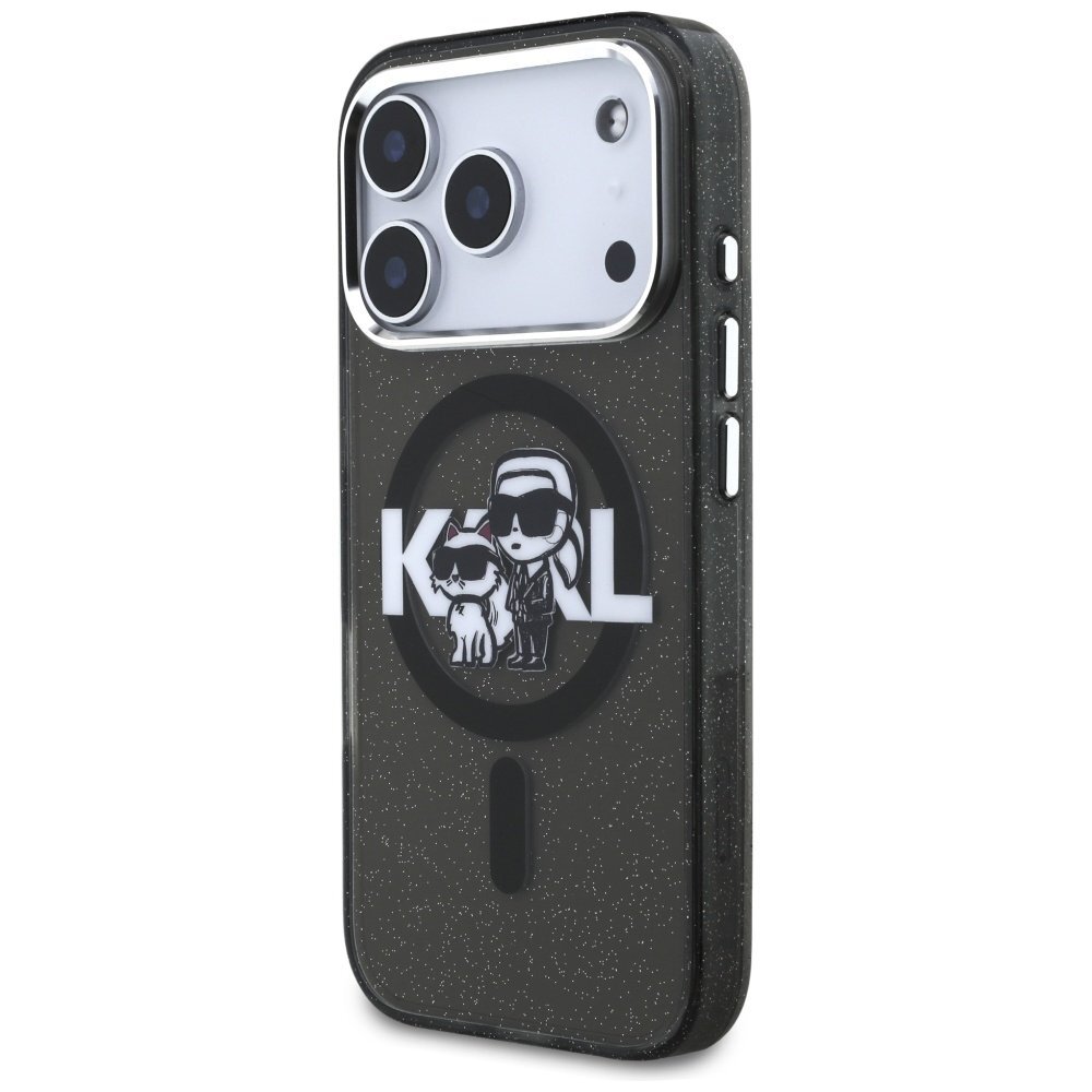 iPhone 17 Pro Karl Lagerfeld IML Glitter Karl & Choupette Sketch Logo MagSafe dėklas – juodas 1