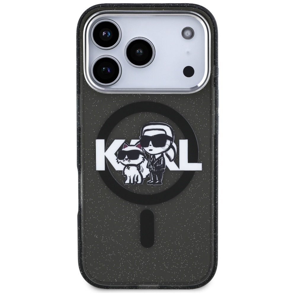 iPhone 17 Pro Karl Lagerfeld IML Glitter Karl & Choupette Sketch Logo MagSafe dėklas – juodas 2