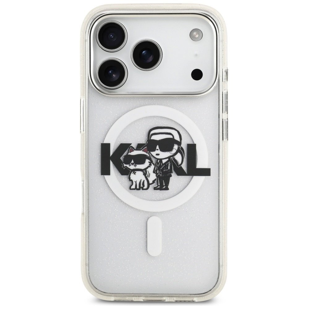 iPhone 17 Pro dėklas Karl Lagerfeld IML Glitter Karl & Choupette Sketch Logo, MagSafe – skaidrus 2