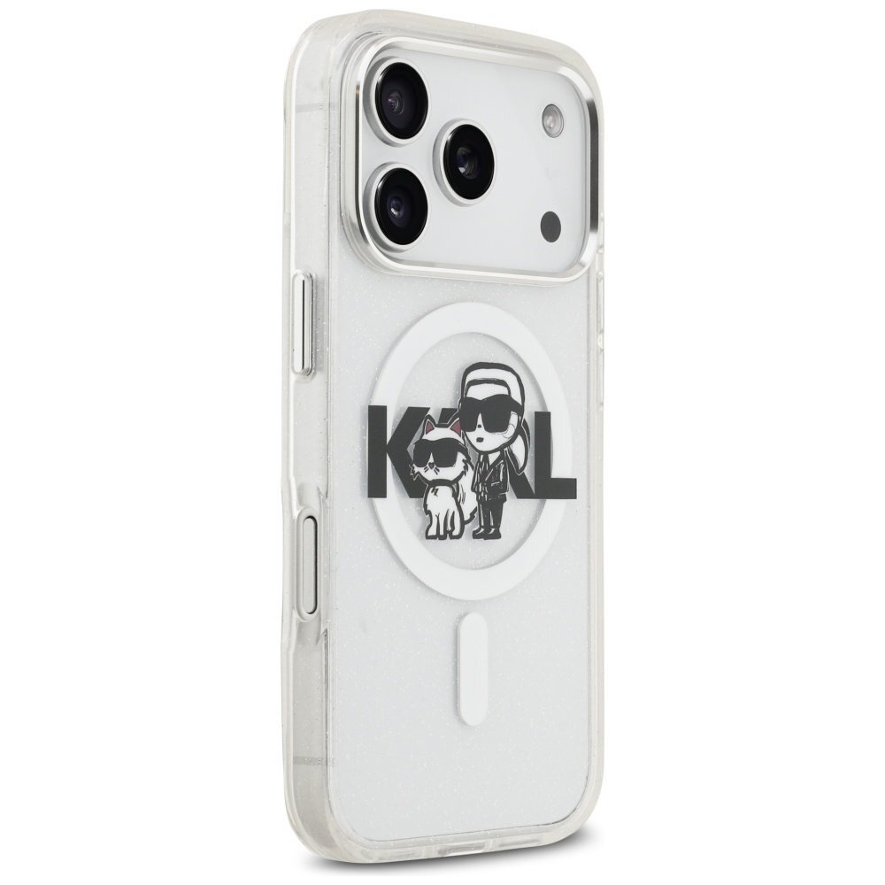 iPhone 17 Pro dėklas Karl Lagerfeld IML Glitter Karl & Choupette Sketch Logo, MagSafe – skaidrus 3
