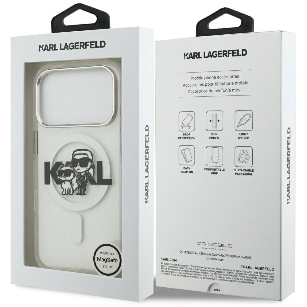 iPhone 17 Pro dėklas Karl Lagerfeld IML Glitter Karl & Choupette Sketch Logo, MagSafe – skaidrus 7 iPhone 17 Pro dėklas Karl Lagerfeld IML Glitter Karl & Choupette Sketch Logo, MagSafe – skaidrus 7