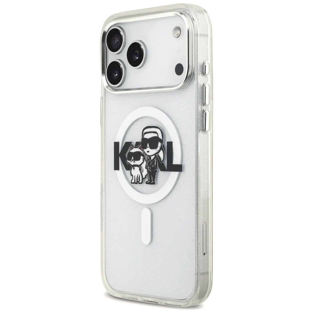 iPhone 17 Pro Max Karl Lagerfeld IML Glitter Karl & Choupette Sketch Logo MagSafe dėklas – skaidrus 1