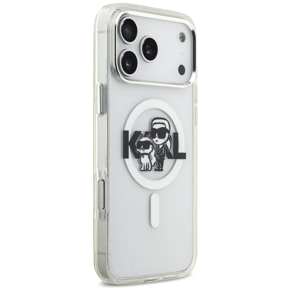 iPhone 17 Pro Max Karl Lagerfeld IML Glitter Karl & Choupette Sketch Logo MagSafe dėklas – skaidrus 3