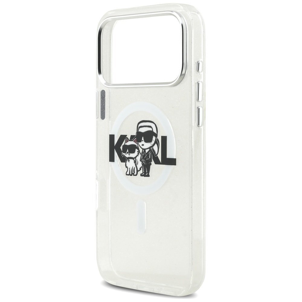 iPhone 17 Pro Max Karl Lagerfeld IML Glitter Karl & Choupette Sketch Logo MagSafe dėklas – skaidrus 5