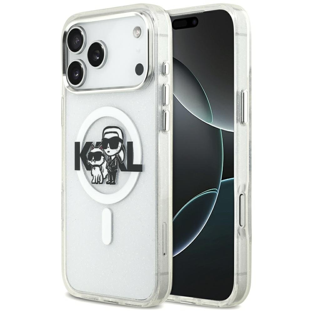 iPhone 17 Pro Max Karl Lagerfeld IML Glitter Karl & Choupette Sketch Logo MagSafe dėklas – skaidrus iPhone 17 Pro Max Karl Lagerfeld IML Glitter Karl & Choupette Sketch Logo MagSafe dėklas – skaidrus