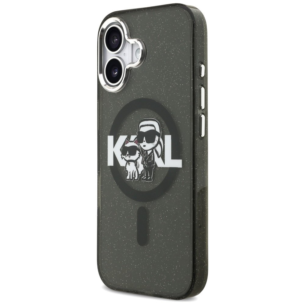 iPhone 17 Karl Lagerfeld IML Glitter Karl & Choupette Sketch Logo MagSafe dėklas – juodas 1