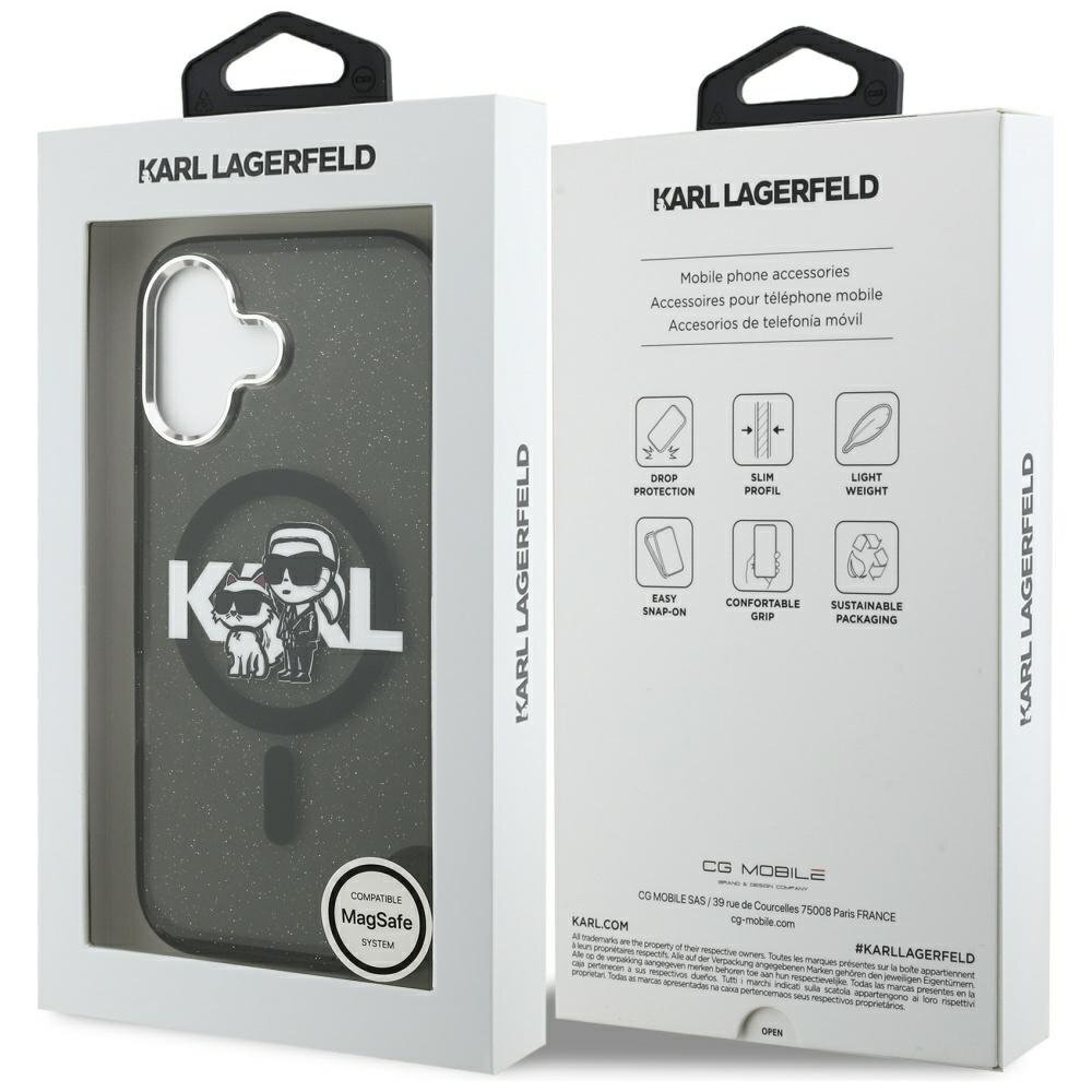 iPhone 17 Karl Lagerfeld IML Glitter Karl & Choupette Sketch Logo MagSafe dėklas – juodas 7
