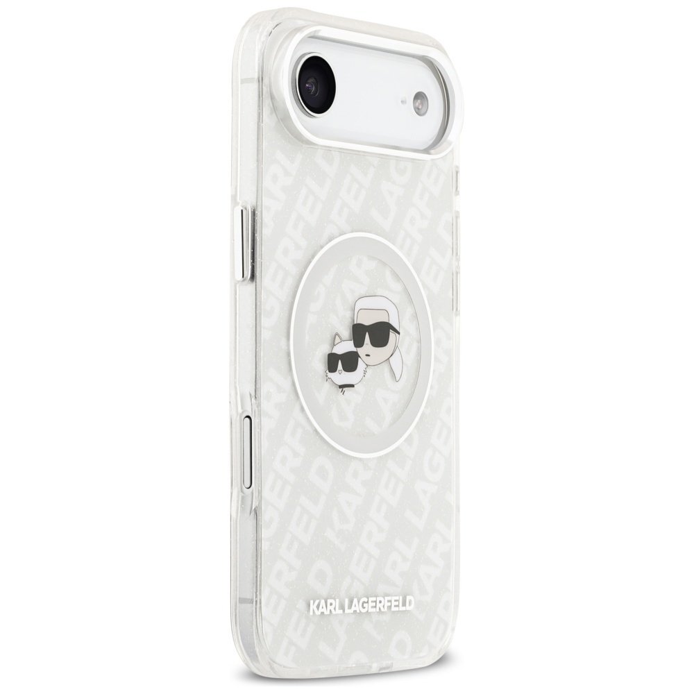 iPhone Air Karl Lagerfeld IML Glitter Karl & Choupette Heads Logo MagSafe dėklas – pilkas 3