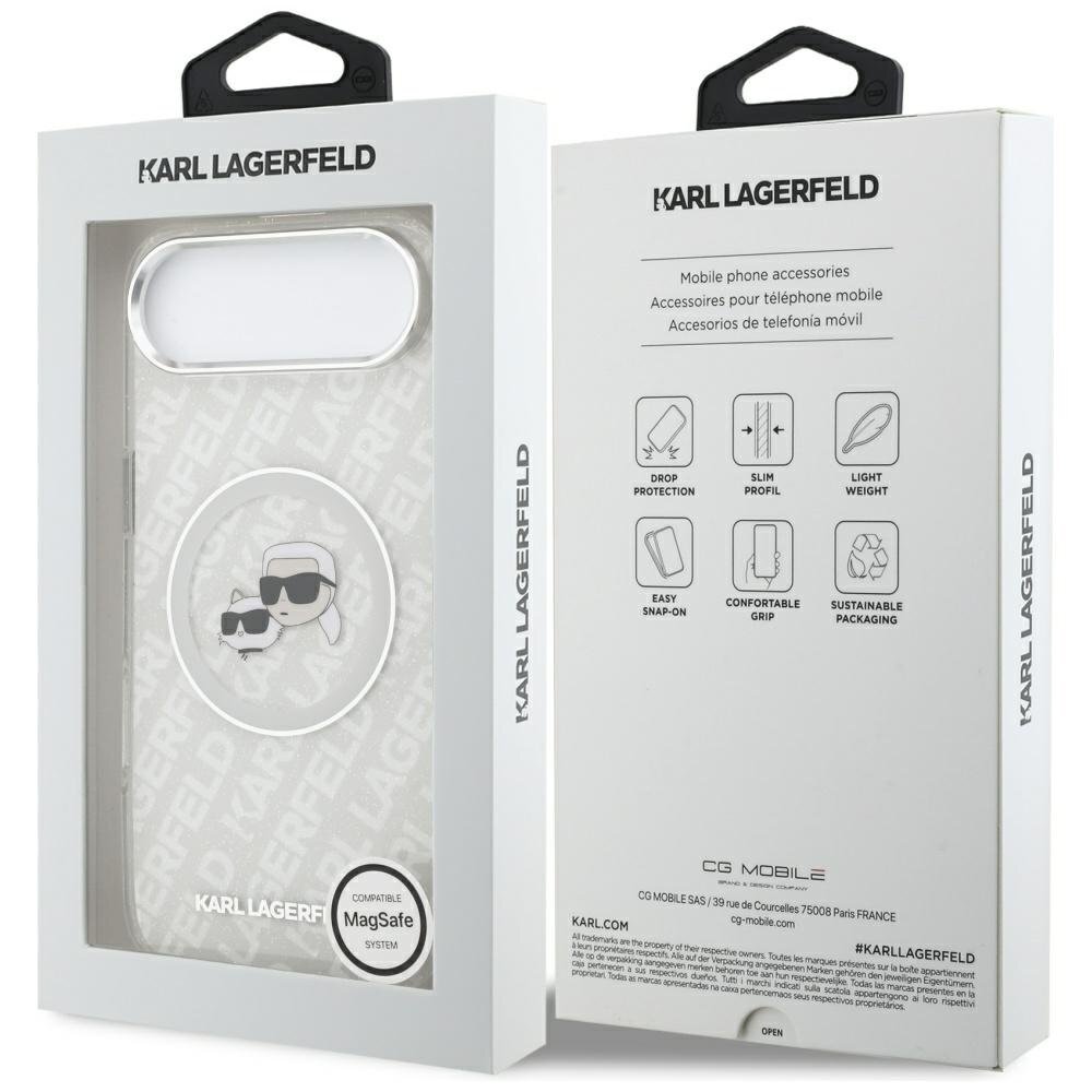 iPhone Air Karl Lagerfeld IML Glitter Karl & Choupette Heads Logo MagSafe dėklas – pilkas 7