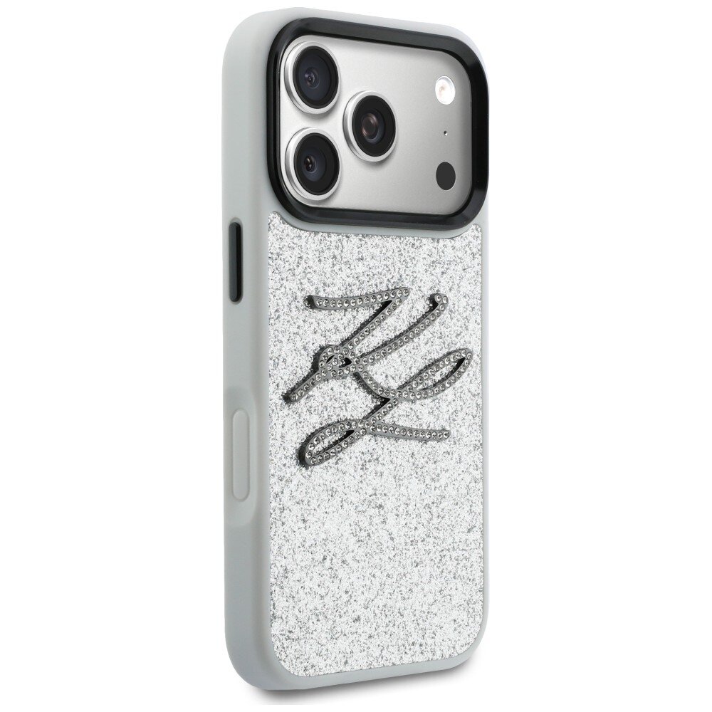 iPhone 17 Pro Karl Lagerfeld IML Glitter KL Diamond Logo dėklas – sidabrinis 3 iPhone 17 Pro Karl Lagerfeld IML Glitter KL Diamond Logo dėklas – sidabrinis 3