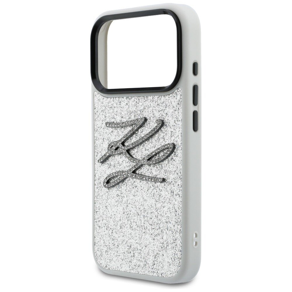 iPhone 17 Pro Karl Lagerfeld IML Glitter KL Diamond Logo dėklas – sidabrinis 5