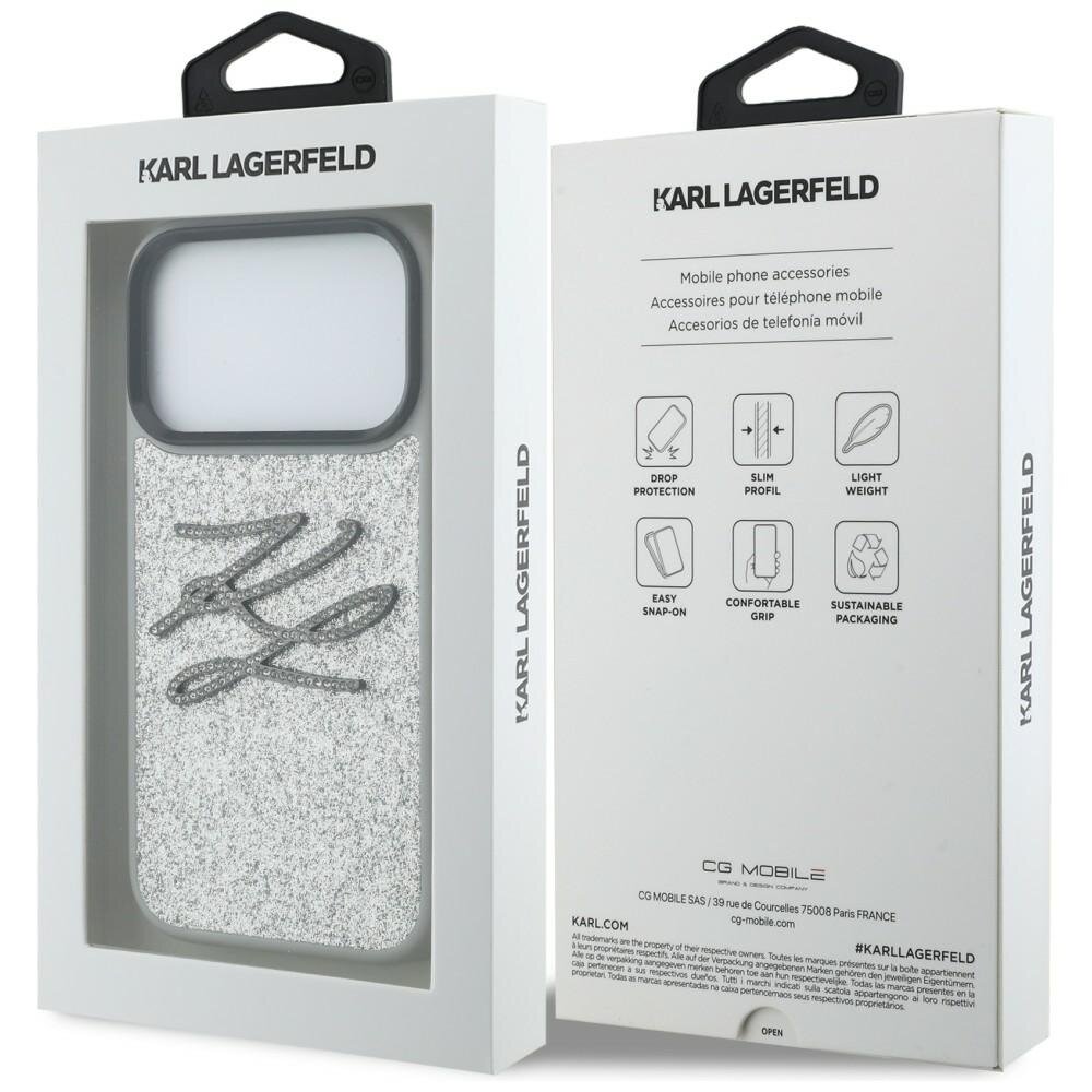 iPhone 17 Pro Karl Lagerfeld IML Glitter KL Diamond Logo dėklas – sidabrinis 7